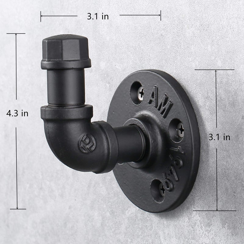 IMQOQ 3 Pack Industrial Style Robe Towel Hook Wall Mounted Metal Iron Pipe Coat Hanger Hat Holder Bag Rack for Bathroom Bedroom Kitchen, Rust Free, Black - Image 1